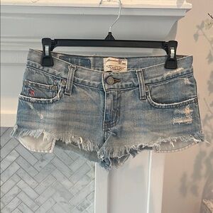 Abercrombie Y2K Low Rise Cut Off Denim Shorts Size 0 Micro Mini Distressed